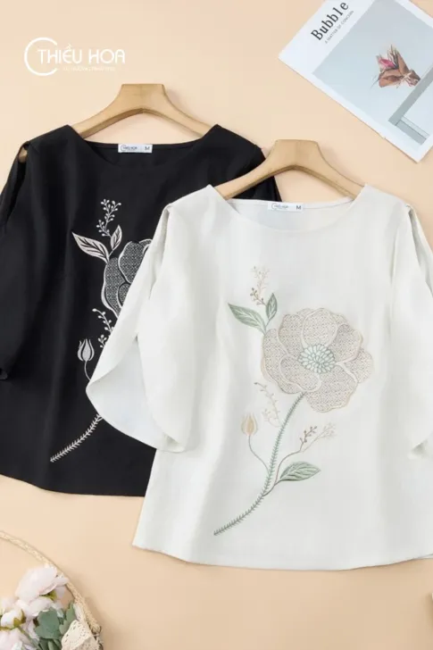 Áo Kiểu Trung Niên Cotton Thô Thêu Hoa Tinh Xảo AN5X0839 - Thiều Hoa