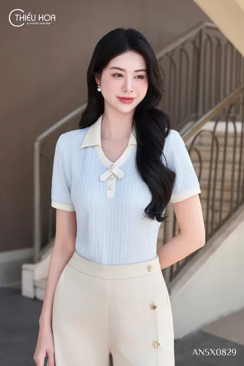 Áo Kiểu Trung Niên Thun Dệt Gân Cổ Polo Thanh Lịch AN5X0829