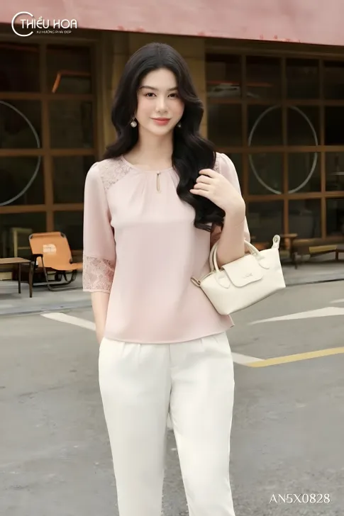 Áo kiểu trung niên tơ xước AN5X0828 - Vẻ đẹp sang trọng và thanh lịch