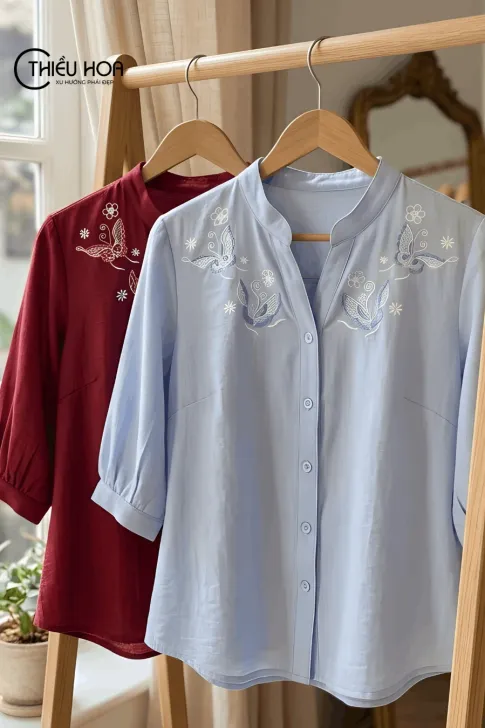 Áo kiểu trung niên tơ xước AN5X0912 - Vẻ đẹp thanh nhã và sang trọng