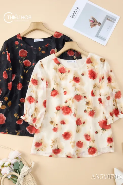 Áo Kiểu Trung Niên Voan Ép In Hoa Thanh Lịch AN5Y0706 - Thiều Hoa