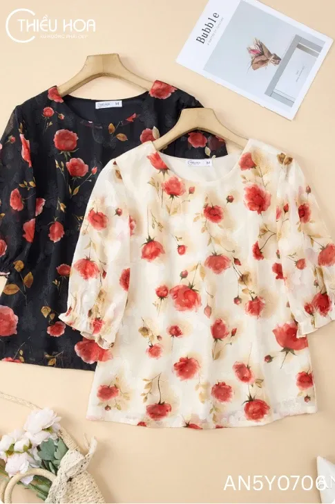 Áo Kiểu Trung Niên Voan Ép In Hoa Thanh Lịch AN5Y0706 - Thiều Hoa