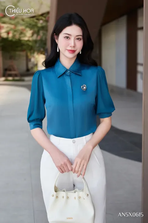 Áo Sơ Mi Trung Niên Lụa Phối Voan Thanh Lịch AN5X0615