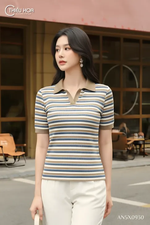 Áo thun sọc tăm AN5X0930: Thiết kế độc quyền Thiều Hoa cực tôn dáng