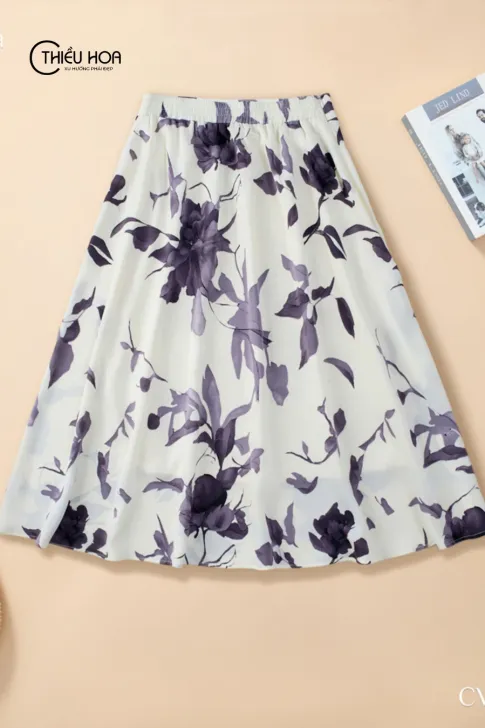 Chân Váy Lụa Mango CV5X0743 Dáng Chữ A Họa Tiết Hoa Nước