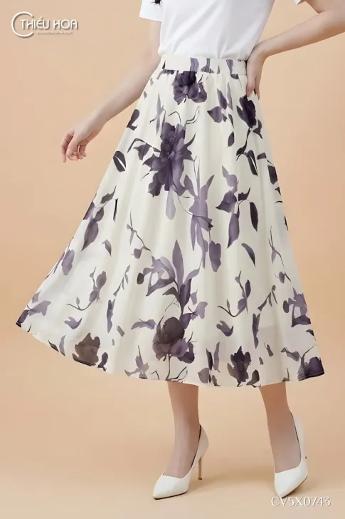 Chân Váy Lụa Mango CV5X0743 Dáng Chữ A Họa Tiết Hoa Nước