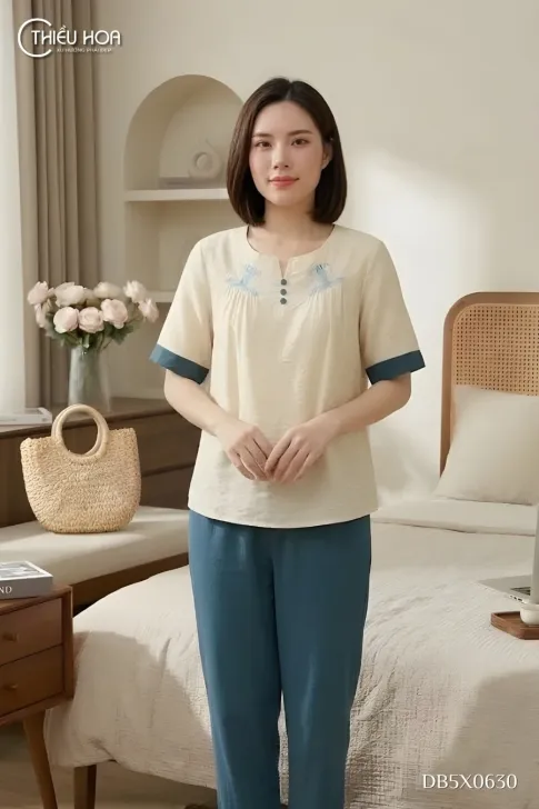 Đồ Bộ Vải Tơ Xước DB5X0630 Mặc Nhà Thoáng Mát, Tôn Dáng