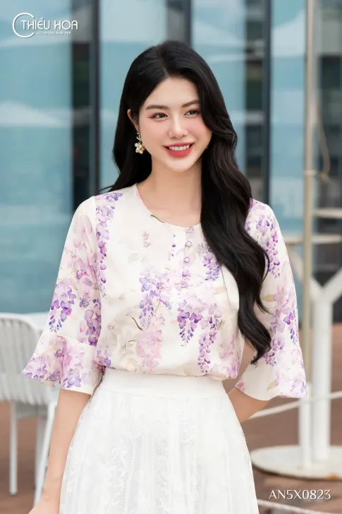 Áo kiểu trung niên lụa AN5X0823 mềm mịn nhã nhặn