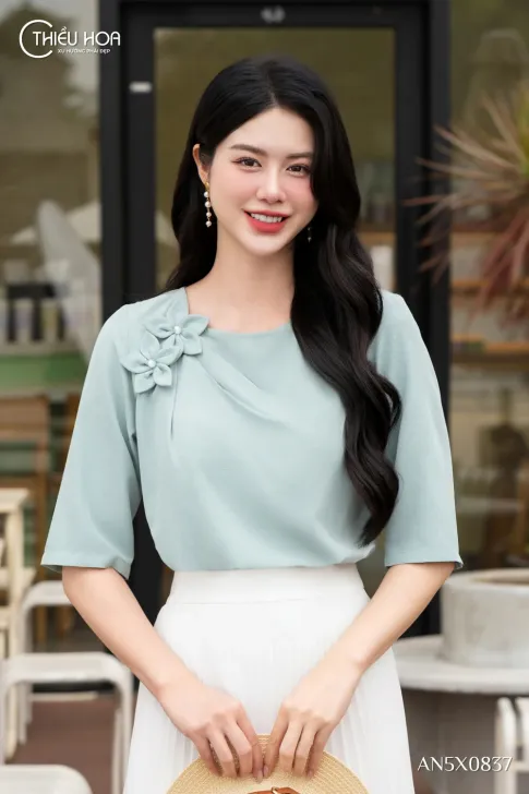 Áo kiểu trung niên lụa dập nhăn AN5X0837 đẹp thanh lịch sang trọng