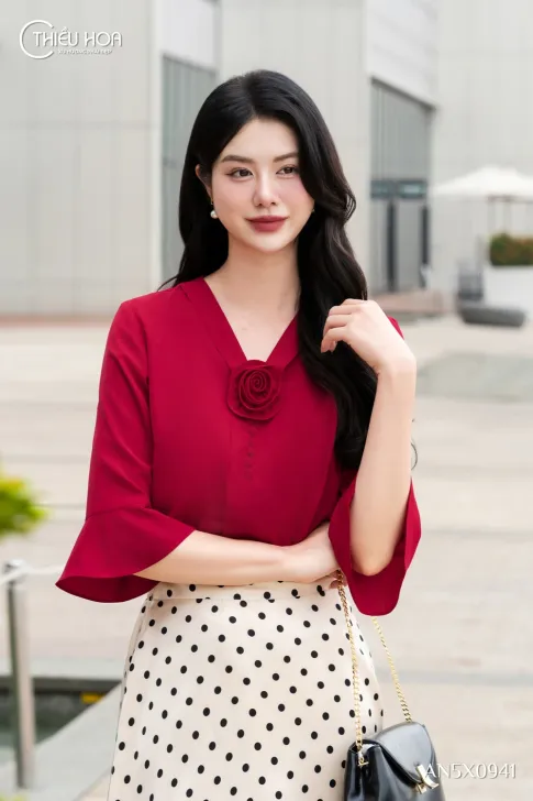 Áo kiểu trung niên lụa hồng ngọc AN5X0941 - Vẻ đẹp kiêu sa và thanh lịch