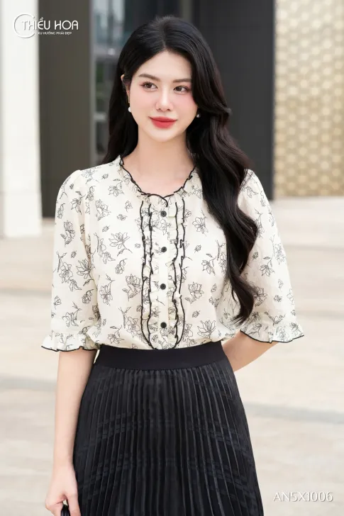 Áo Kiểu Trung Niên Tơ Nhật In Hoa Nữ Tính Soft-Silk AN5X1006 - Thương hiệu Thiều Hoa