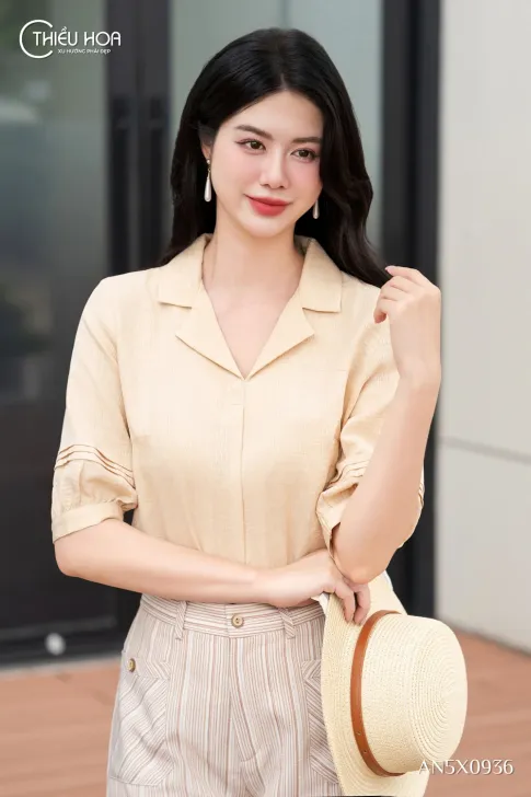 Áo Kiểu Trung Niên Vải Đũi Dệt Mềm Thanh Lịch AN5X0936 - Thương hiệu Thiều Hoa