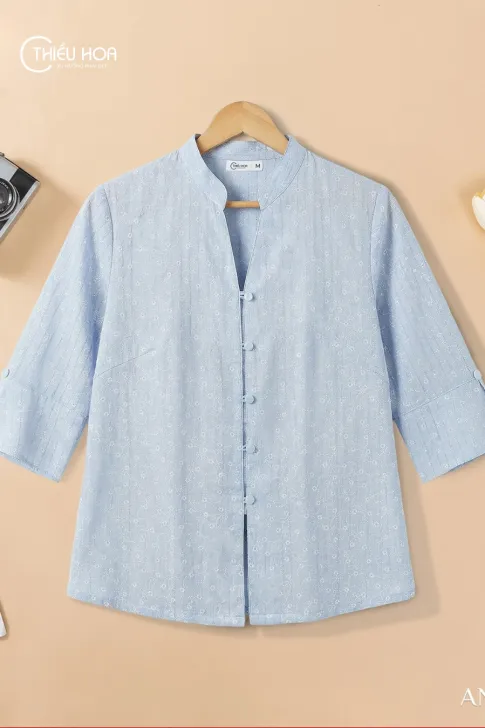 Áo kiểu trung niên vải xô Hàn AN5X0919 thanh nhã nhẹ nhàng