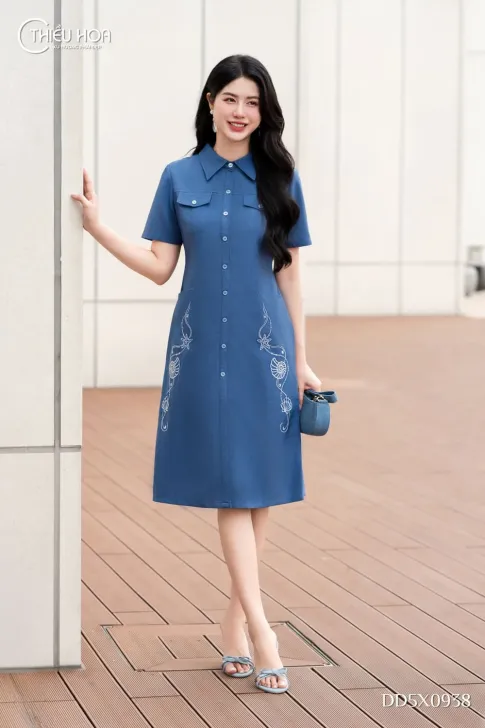 Đầm dạo phố bố xược DD5X0938 - Thiết kế thêu hoa thanh lịch