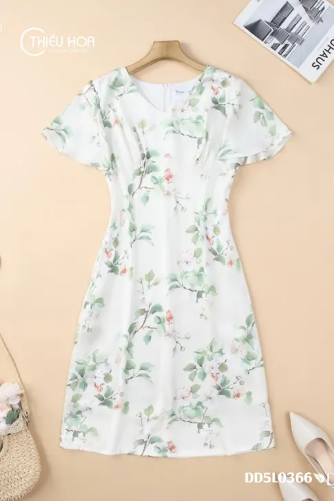 Đầm Trung Niên Dạo Phố Lụa In Hoa Dáng Chữ A Thanh Lịch DD5L0366