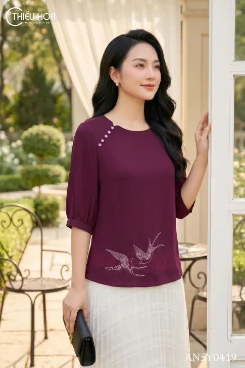 Áo Tơ Gân Thiết Kế AN5Y0419 - Áo Trung Niên Thiều Hoa