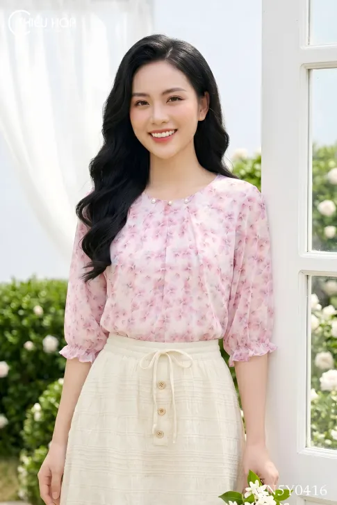 Áo Trung Niên Voan Hoa Thiều Hoa AN5Y0416 – Nữ Tính & Thanh Lịch