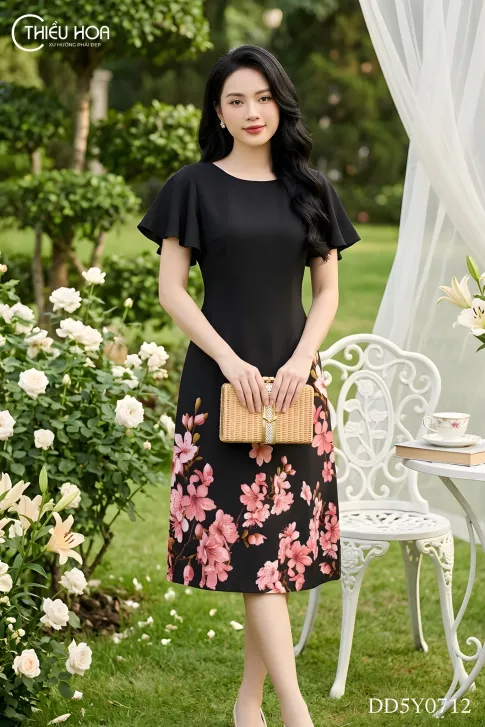 Đầm trung niên dạo phố lụa mango in hoa thoáng mát thấm hút tốt DD5Y0712 – Thiều Hoa