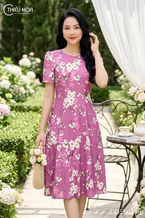 Đầm Trung Niên Lụa Hoa Thiều Hoa DD5Y0516 – Tôn Dáng & Thoáng Mát
