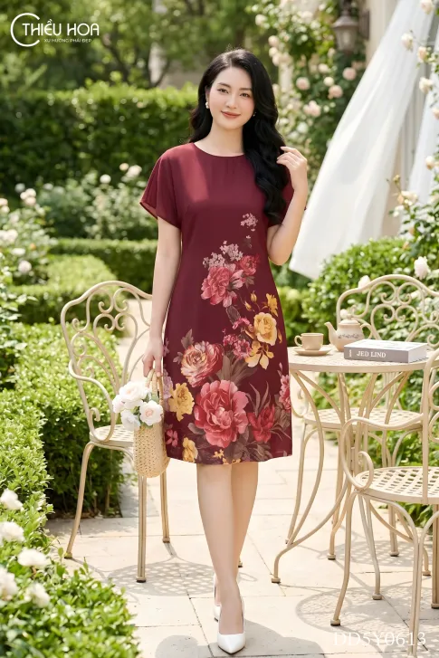 Đầm Trung Niên Voan Hoa Cao Cấp Thanh Nhã, Dáng Suông Dạo Phố DD5Y0613 – Thiều Hoa