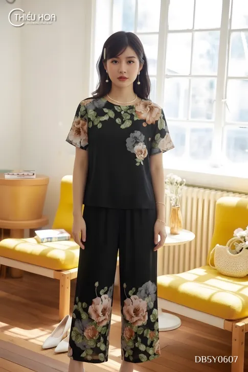 Đồ bộ trung niên voan hoa thanh nhã nhẹ nhàng DB5Y0607 – Thiều Hoa