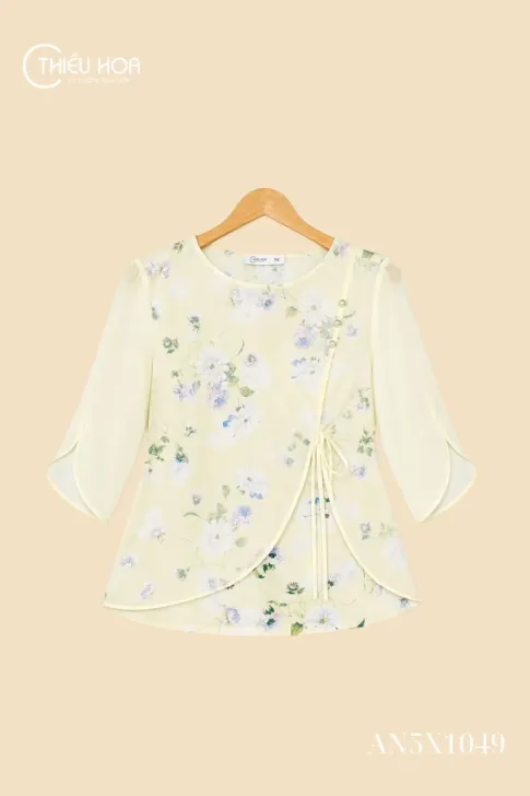 Áo kiểu lụa in hoa phối Chiffon AN5X1049 - Thanh nhã Nhẹ nhàng