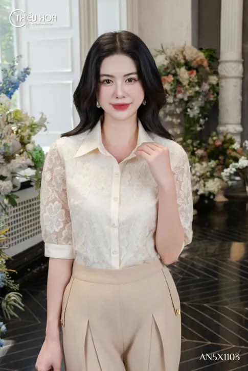 Áo kiểu tơ thêu AN5X1103 thanh nhã, nhẹ nhàng