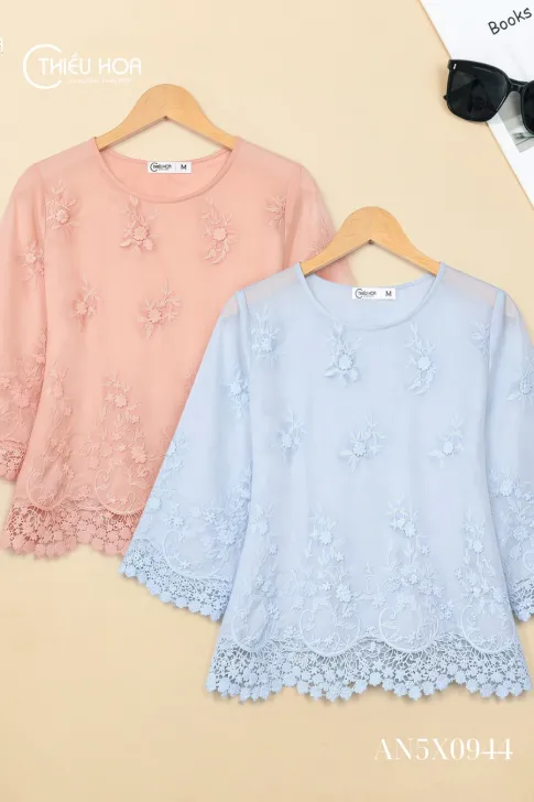 Áo Kiểu Trung Niên Xô Thêu Cotton Phối Ren Tinh Tế AN5X0944 - Thiều Hoa