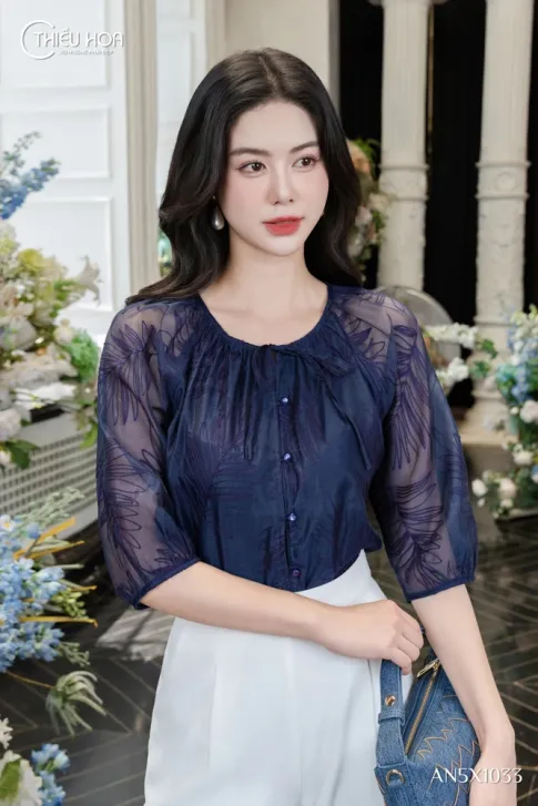 Áo kiểu voan thêu AN5X1033 Thiều Hoa nữ tính, thanh lịch
