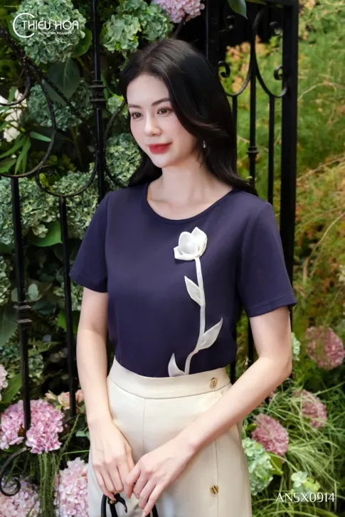 Áo thun cotton AN5X0914 Thiều Hoa trẻ trung hiện đại