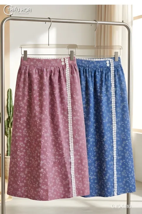 Chân váy hoa nhí in đũi CV5X1110 Thiều Hoa thanh lịch dịu dàng