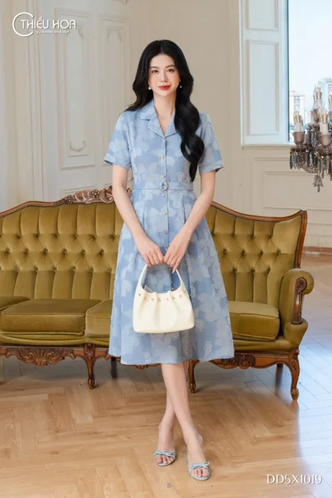 Đầm dạo phố linen Vân Hoa DD5X1019 thanh lịch, sang trọng
