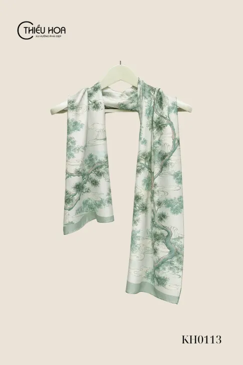 Khăn lụa cây tùng vân mây KH0113 Thiều Hoa thanh lịch sang trọng