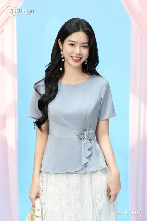 Áo kiểu trung niên lụa AN5X1229 dáng peplum sang trọng