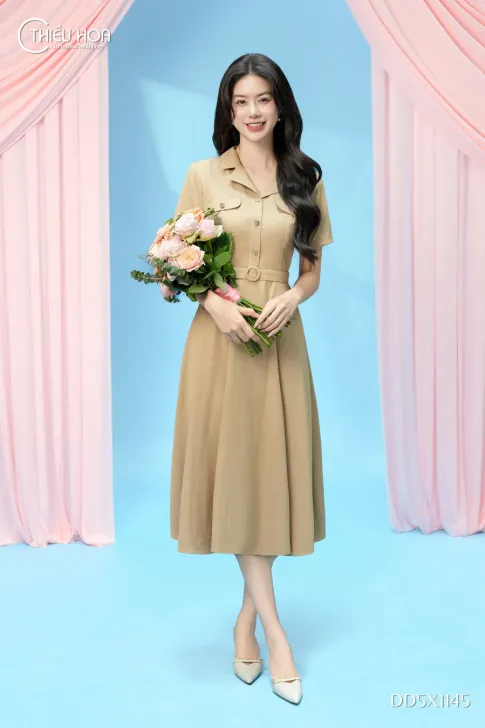 Đầm Dạo Phố Cotton Chéo DD5X1145 Thanh Lịch, Sang Trọng