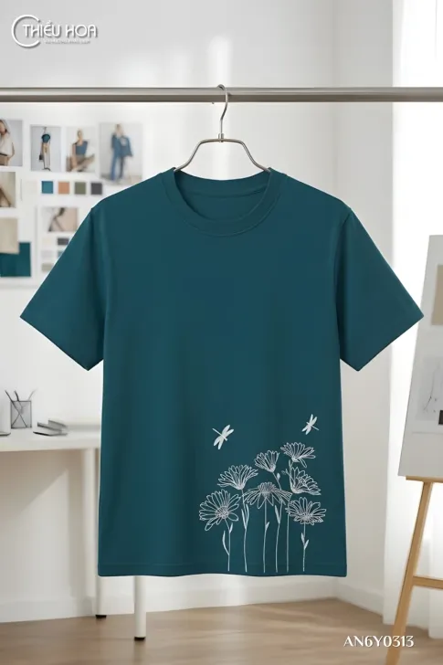Áo Thun Cotton Dáng Suông AN6Y0313 | Mát Mịn, Thêu Hoa Tinh Tế