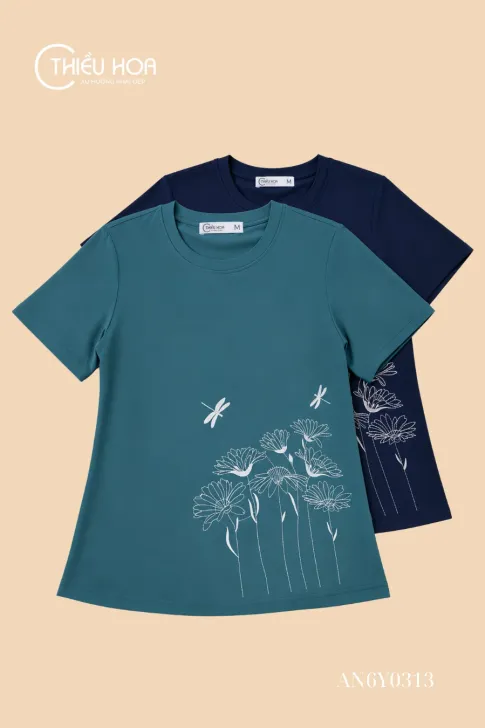 Áo Thun Cotton Dáng Suông AN6Y0313 | Mát Mịn, Thêu Hoa Tinh Tế
