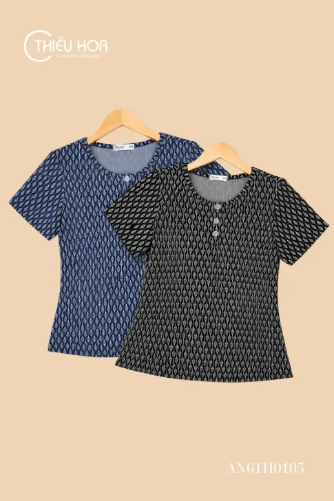 Áo Thun Cotton Nữ Trung Niên AN6TH0105 Phối Trụ Nút