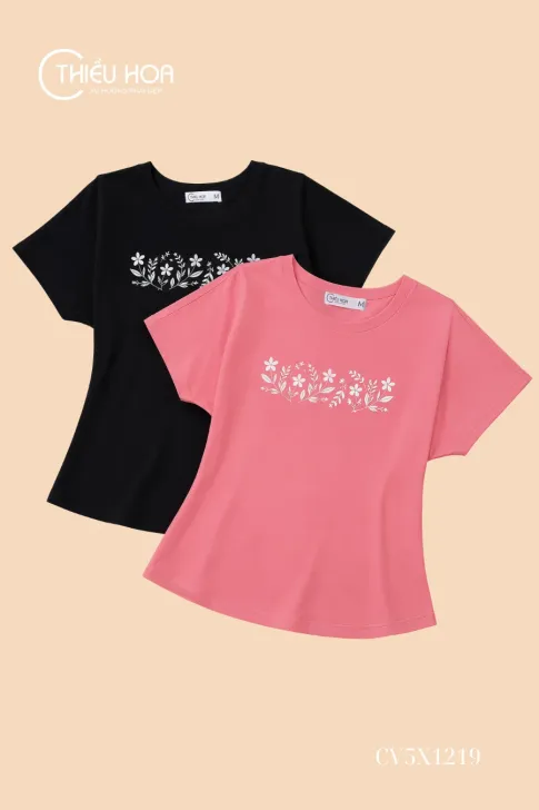 Áo Thun Cotton Nữ Trung Niên In Họa Tiết AN6Y0316