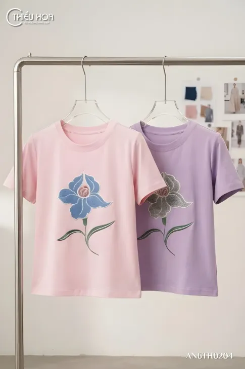 Áo thun cotton trung niên AN6TH0204 - Đắp hoa nổi trẻ trung, năng động