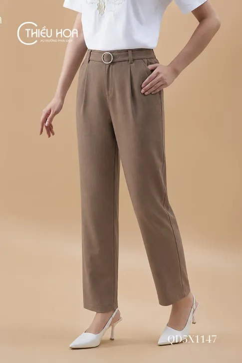 Quần Kaki Nữ Trung Niên Ống Đứng Lưng Cao QD5X1147