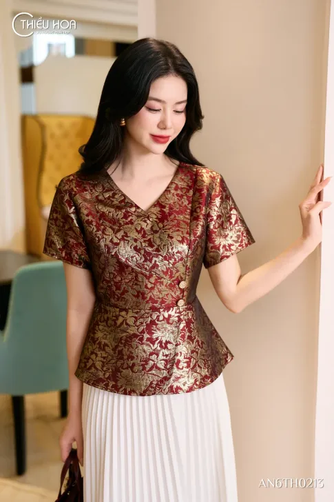 Áo Kiểu Tafta Gấm Peplum AN6TH0213 Sang Trọng & Tôn Dáng