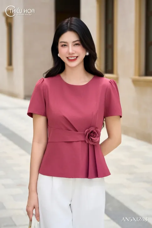 Áo Kiểu Vải Dệt Chéo Xược Dáng Peplum AN5X1248 Sang Trọng - Thiều Hoa