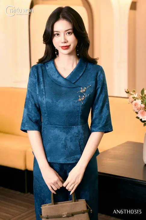 Áo Kiểu Trung Niên Vải Dệt Hoa Chìm AN6TH0313 Cao Cấp | Thiều Hoa
