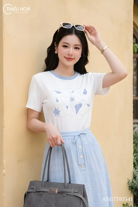 Áo Thun Cotton In Cổ Tròn AN6TH0541 Họa Tiết Biển - Thiều Hoa