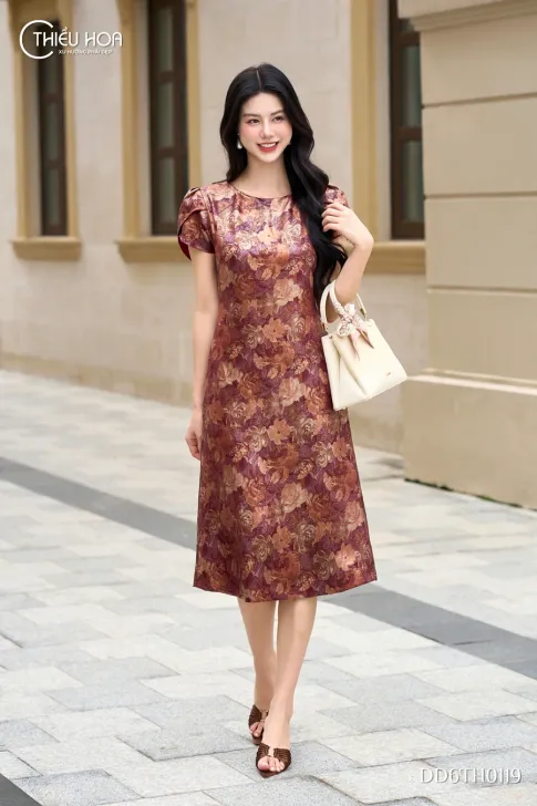 Đầm dạo phố lụa gấm in hoa DD6TH0119 Sang Trọng & Tôn Dáng