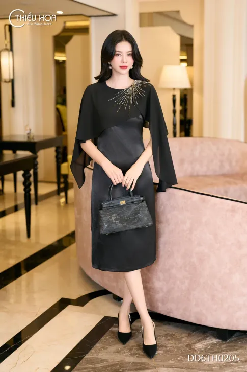 Đầm Dự Tiệc Lụa Phối Chiffon Dáng Suông DD6TH0205 | Thiều Hoa