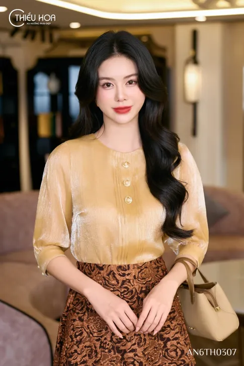 Áo Kiểu Tơ Ánh Đính Đá AN6TH0307 Thiết Kế Độc Quyền, Sang Trọng
