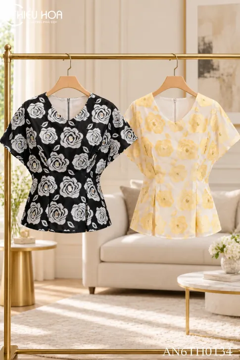 Áo kiểu tơ ép kim cổ chữ V AN6TH0134 - Thiết kế bắt mắt và thu hút