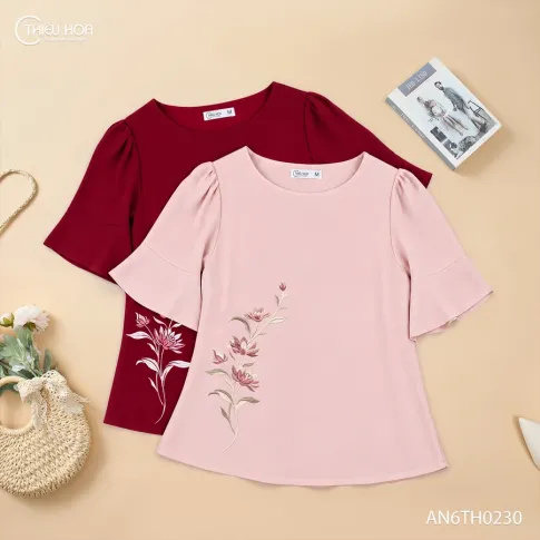 Áo kiểu tơ mềm cổ tròn AN6TH0230 dịu dàng nữ tính